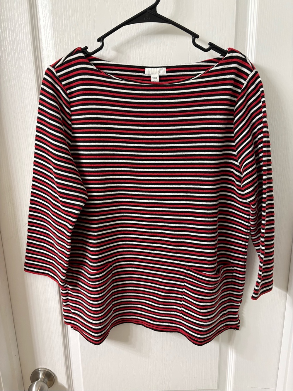J. Jill Ottoman Knit Striped Boatneck 3/4 Sleeve Top Women's L